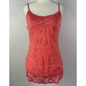 Maurices Y2K Crinkle Cami Tank Top Size Small Lace Trim Fairycore 90s Grunge